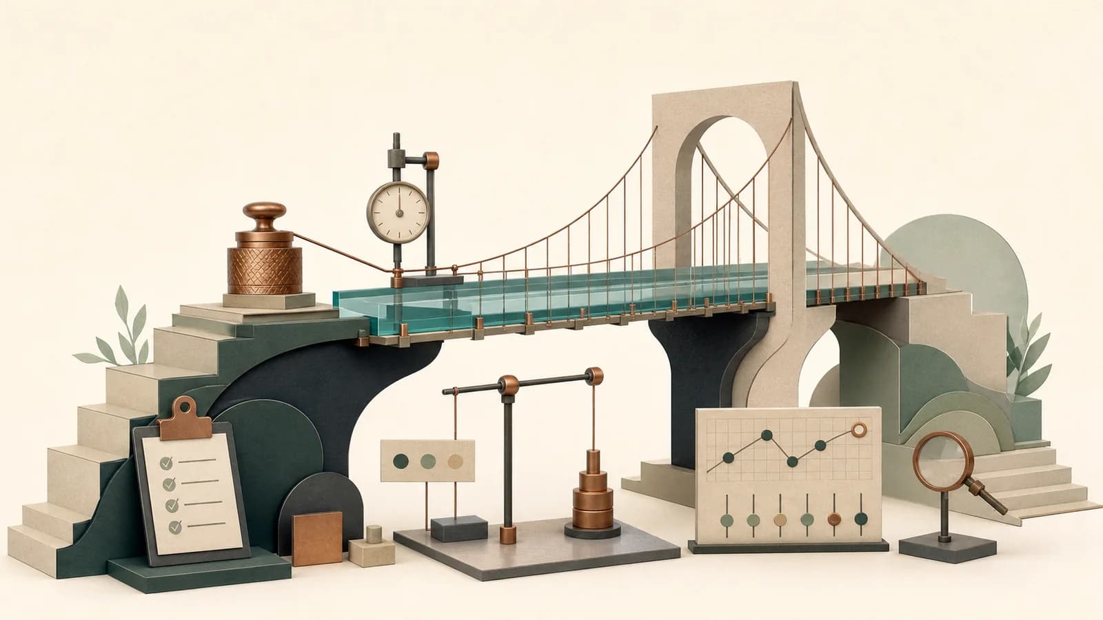 An engineered bridge under measurement and inspection